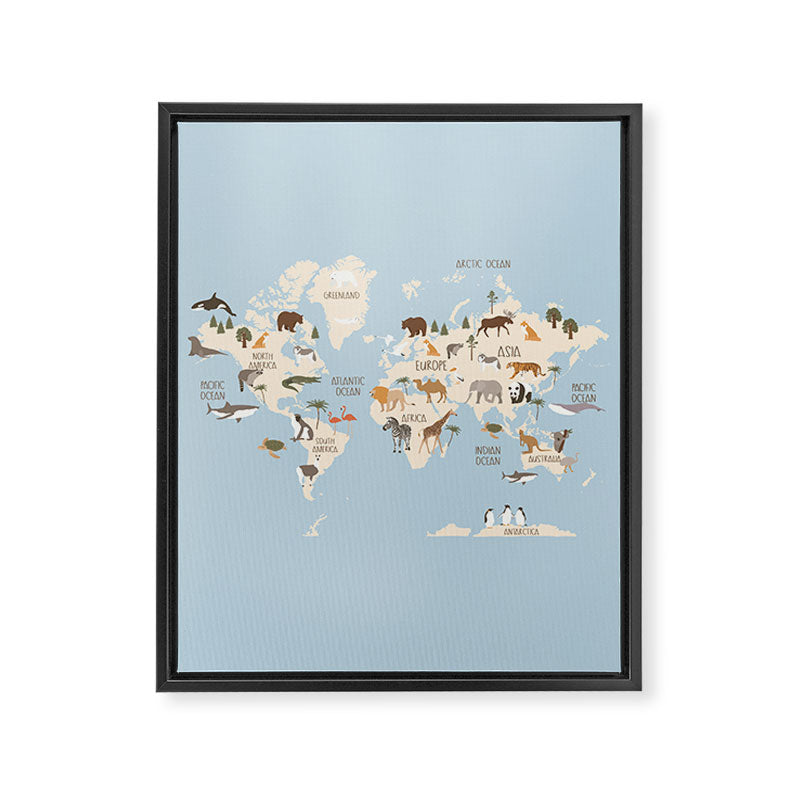 Illustrated Animal World Map Framed Canvas Print Gallery Image 8