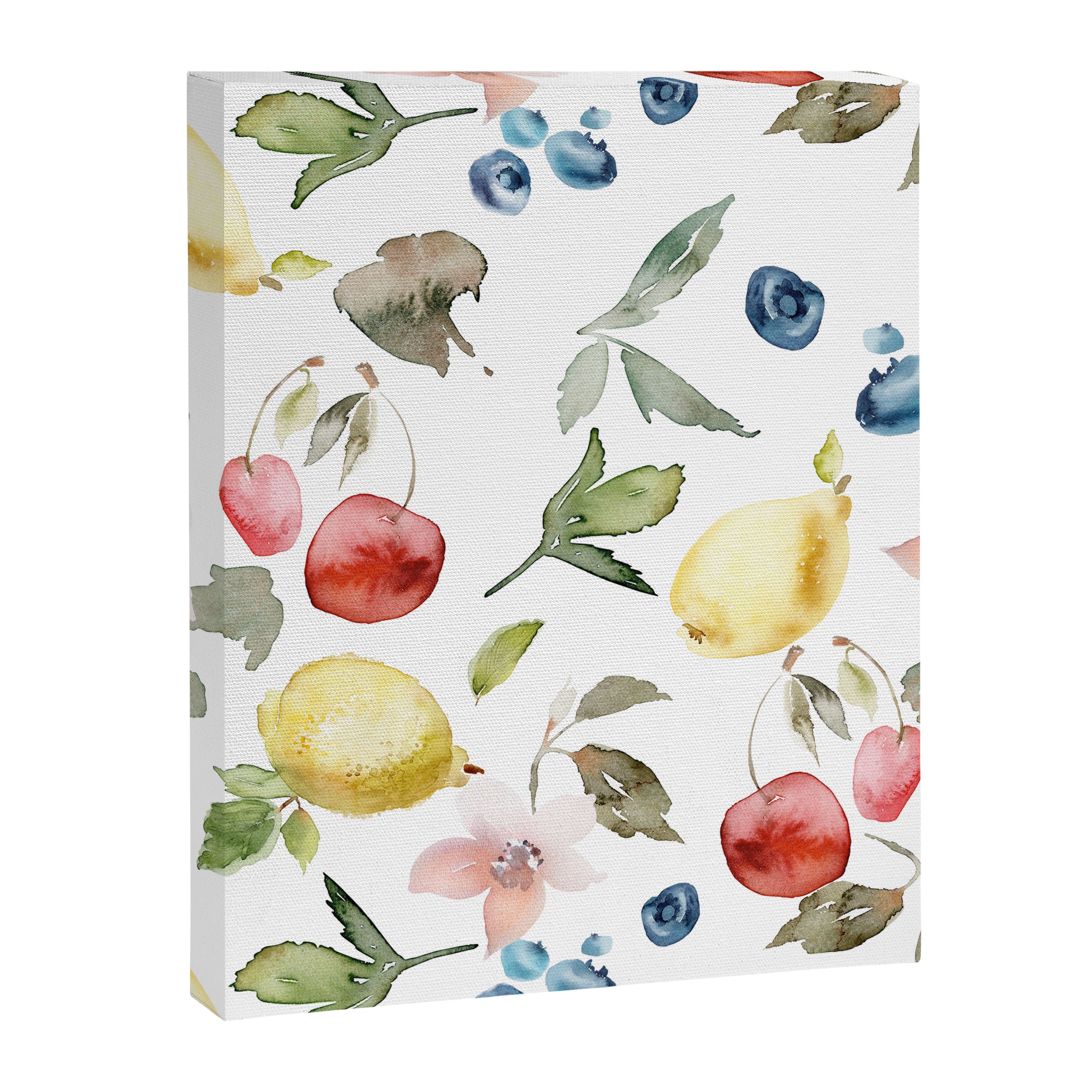Lemon Berries and Cherries Watercolor Pattern Canvas Print Gallery Image 8
