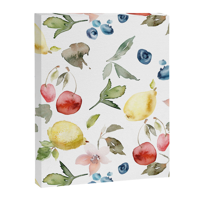 Lemon Berries and Cherries Watercolor Pattern Canvas Print Gallery Image 1