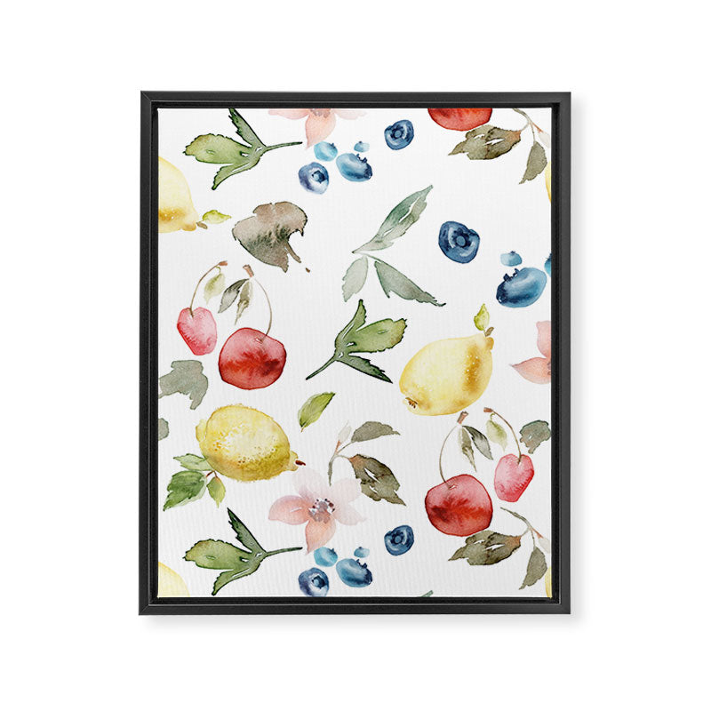 Lemon Berries and Cherries Watercolor Pattern Framed Canvas Print Gallery Image 8