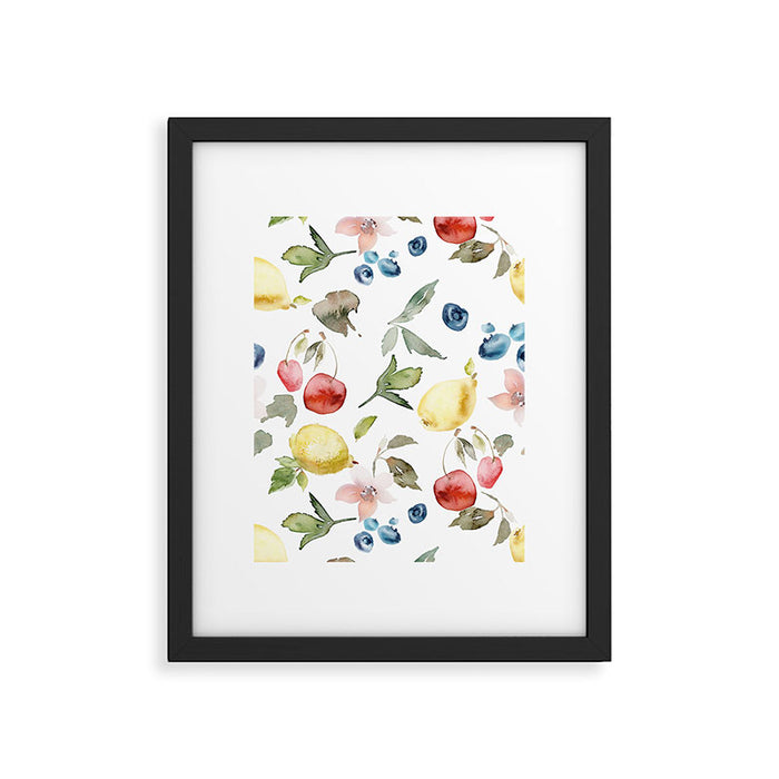 Lemon Berries and Cherries Watercolor Pattern Framed Art Print Gallery Image 1