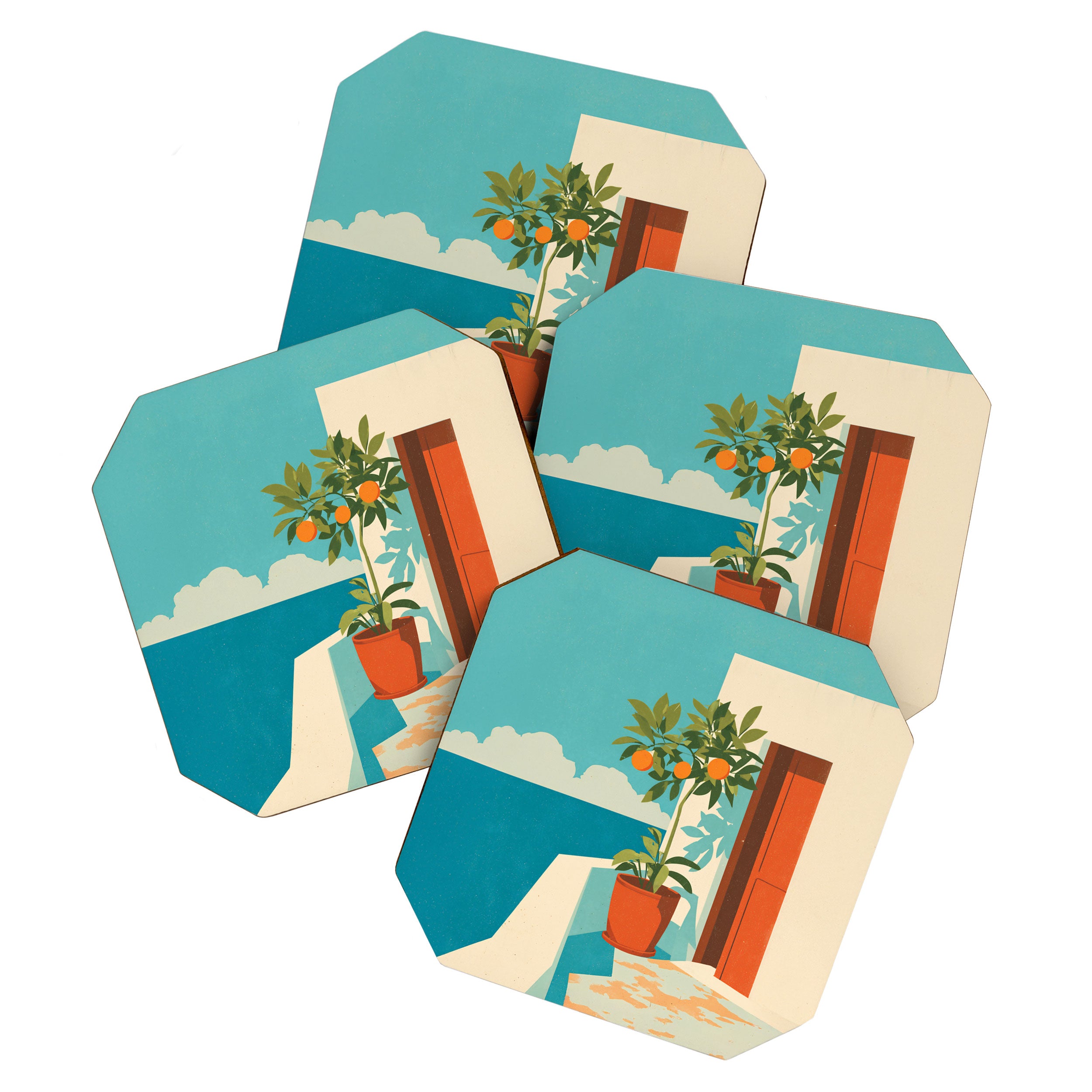 Mediterranean Balcony Orange Tree Coaster Gallery Image 1