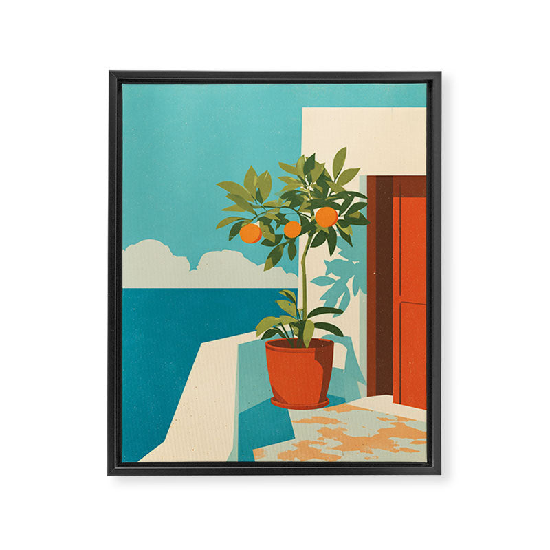 Mediterranean Balcony Orange Tree Framed Canvas Print Gallery Image 8