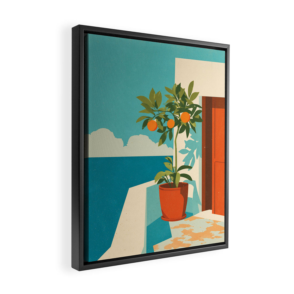 Mediterranean Balcony Orange Tree Framed Canvas Print Gallery Image 2