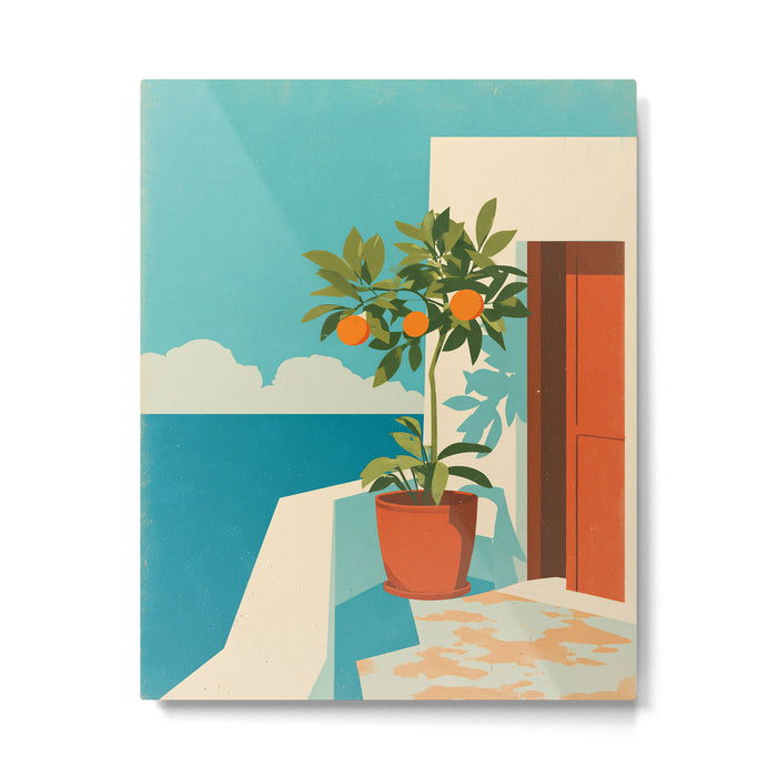 Mediterranean Balcony Orange Tree Metal Print Gallery Image 1