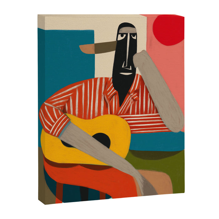 Melancholy Guitarist in Stripes Canvas Print Gallery Image 1