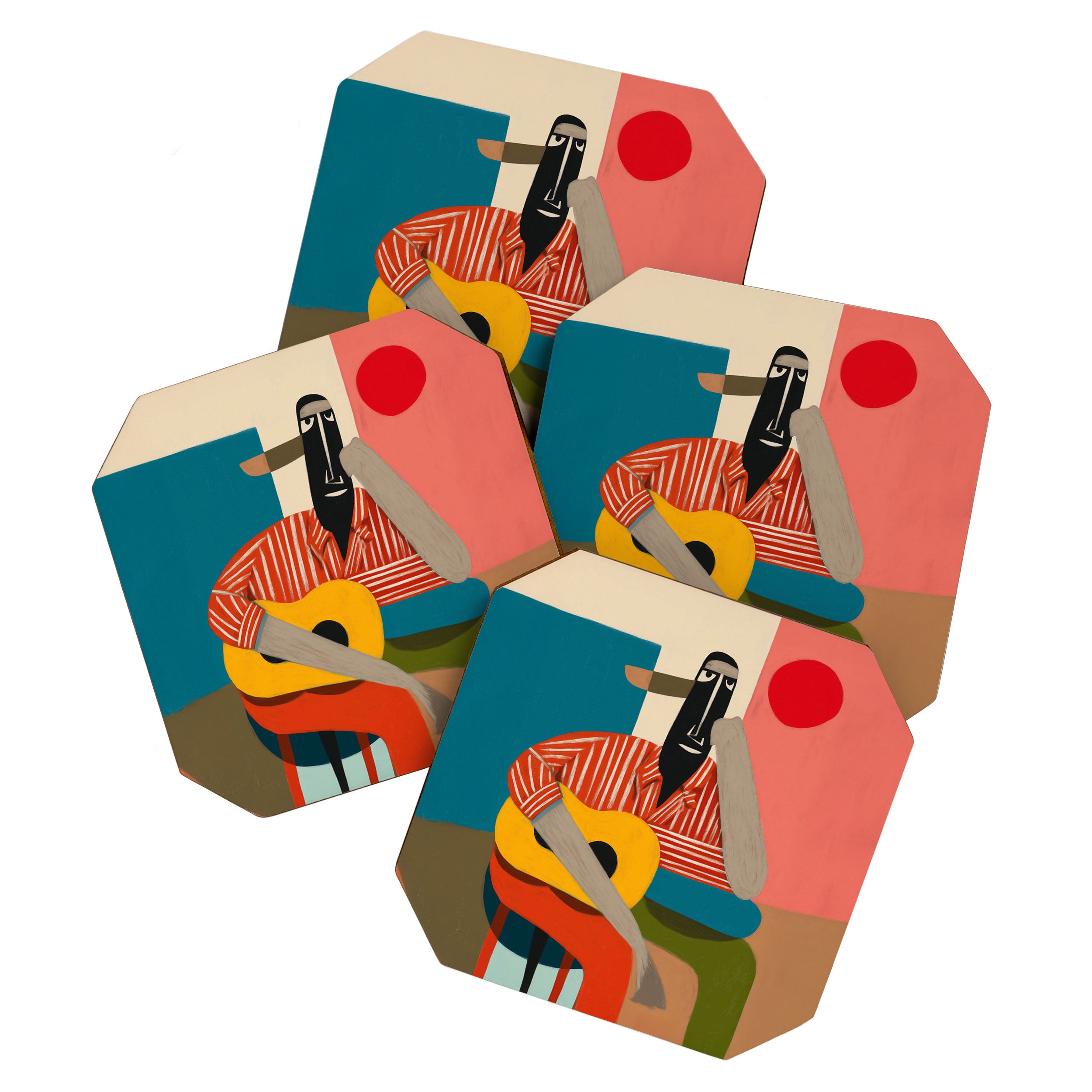 Melancholy Guitarist in Stripes Coaster Gallery Image 1