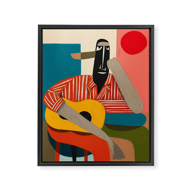 Melancholy Guitarist in Stripes Framed Canvas Print Gallery Image 6