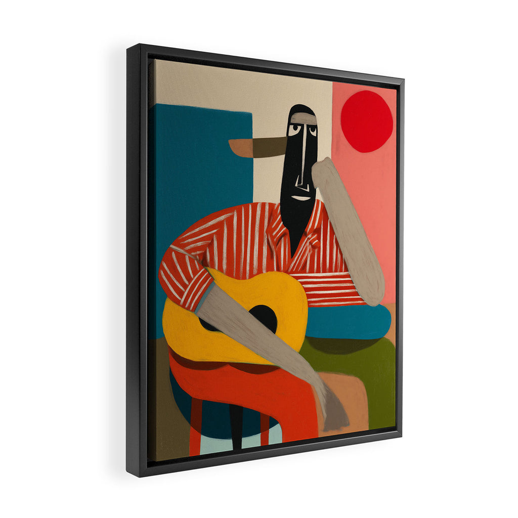 Melancholy Guitarist in Stripes Framed Canvas Print Gallery Image 2