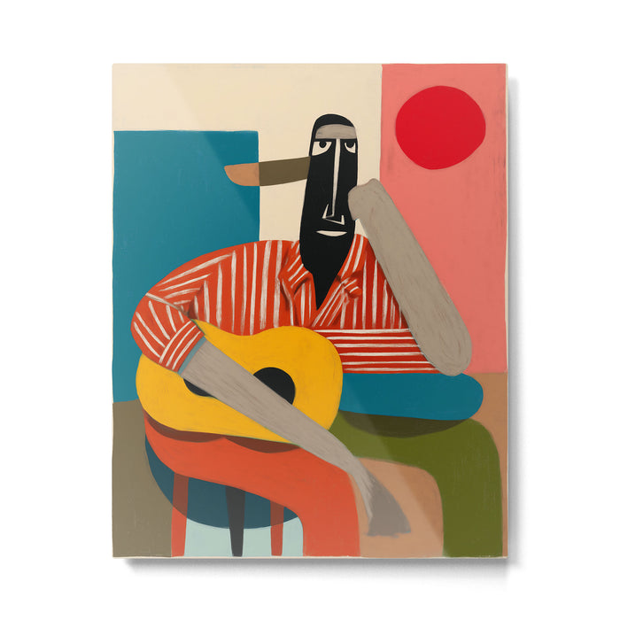 Melancholy Guitarist in Stripes Metal Print Gallery Image 1