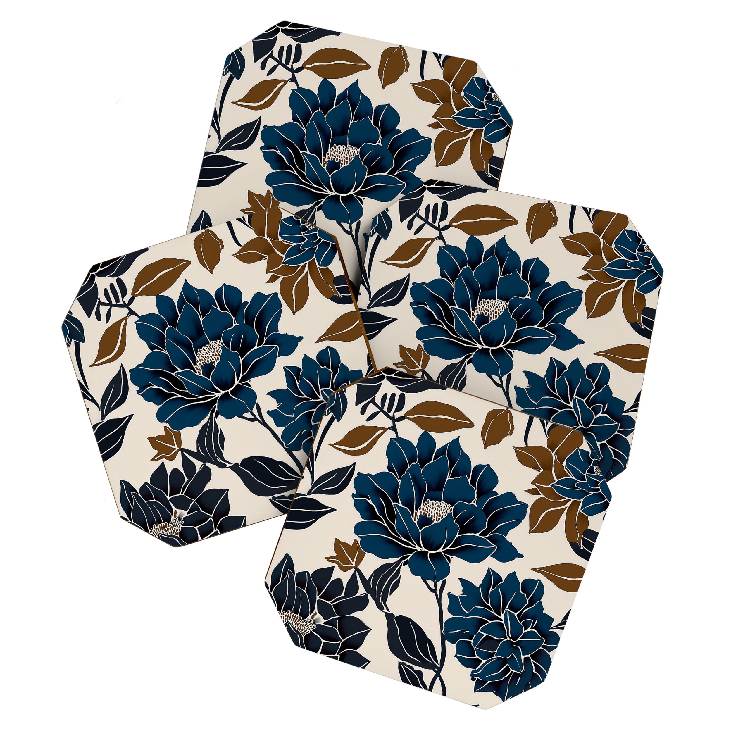 Modern Navy Floral Elegance Coaster Gallery Image 1
