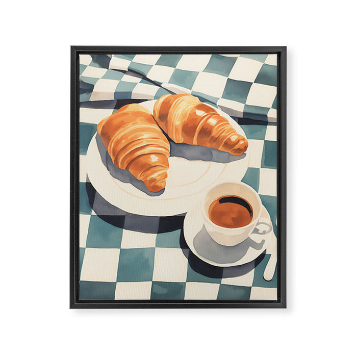 Morning Croissants and Coffee Bliss Framed Canvas Print Gallery Image 1