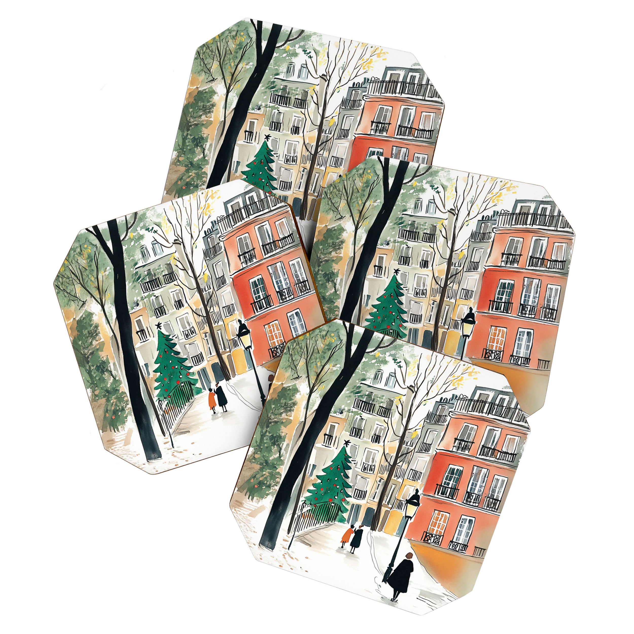 Parisian Christmas Street Scene Coaster Gallery Image 1