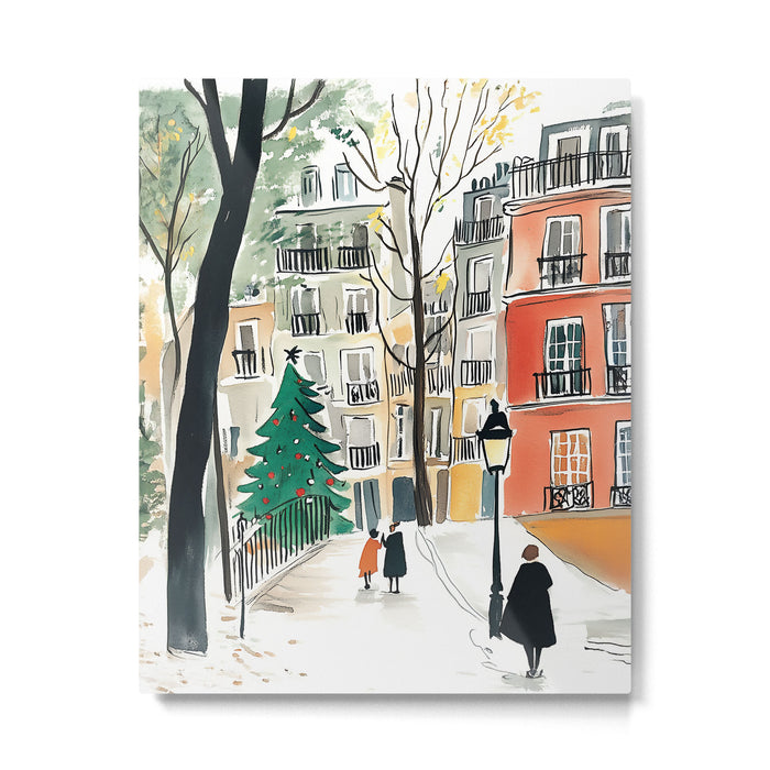 Parisian Christmas Street Scene Metal Print Gallery Image 1