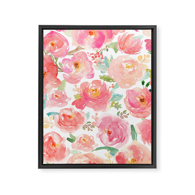 Pink Peonies Watercolor Pattern Framed Canvas Print Gallery Image 8