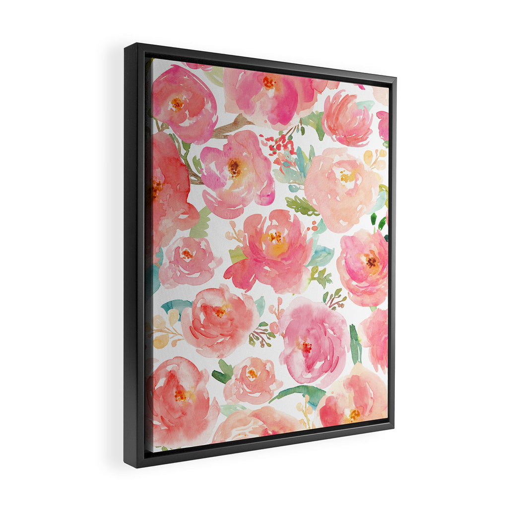 Pink Peonies Watercolor Pattern Framed Canvas Print Gallery Image 2