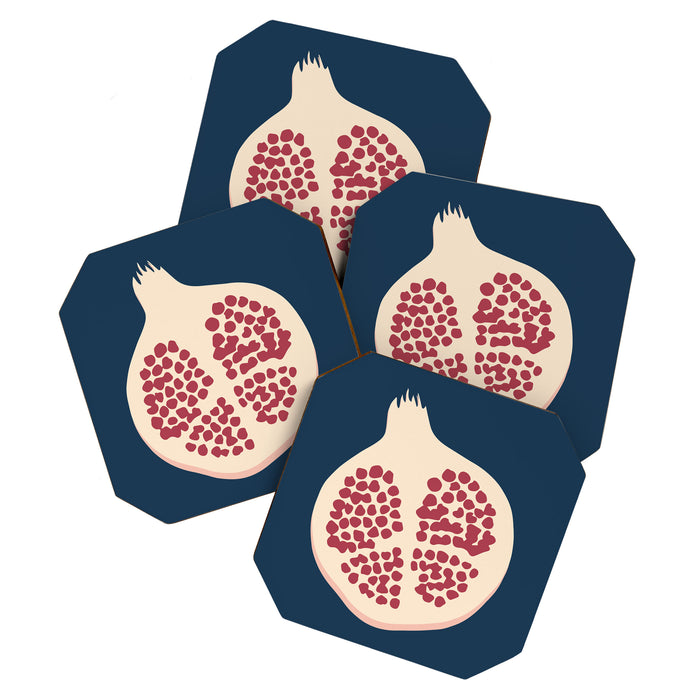 Pomegranate Fruit Navy Blue Coaster Gallery Image 1