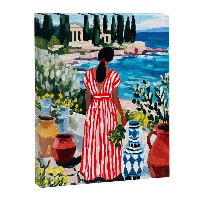 Red Dress by the Sea Canvas Print Gallery Image 1