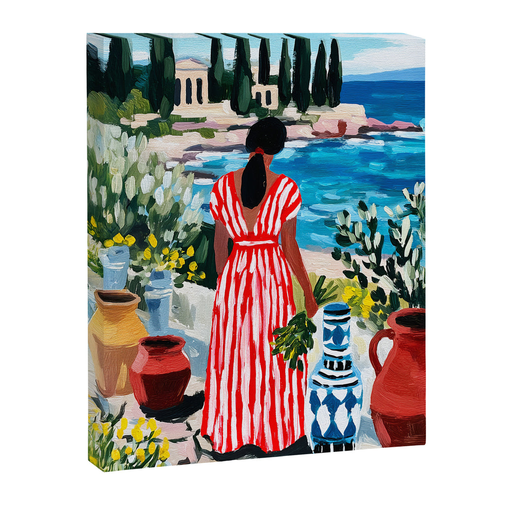 Red Dress by the Sea Canvas Print Gallery Image 6