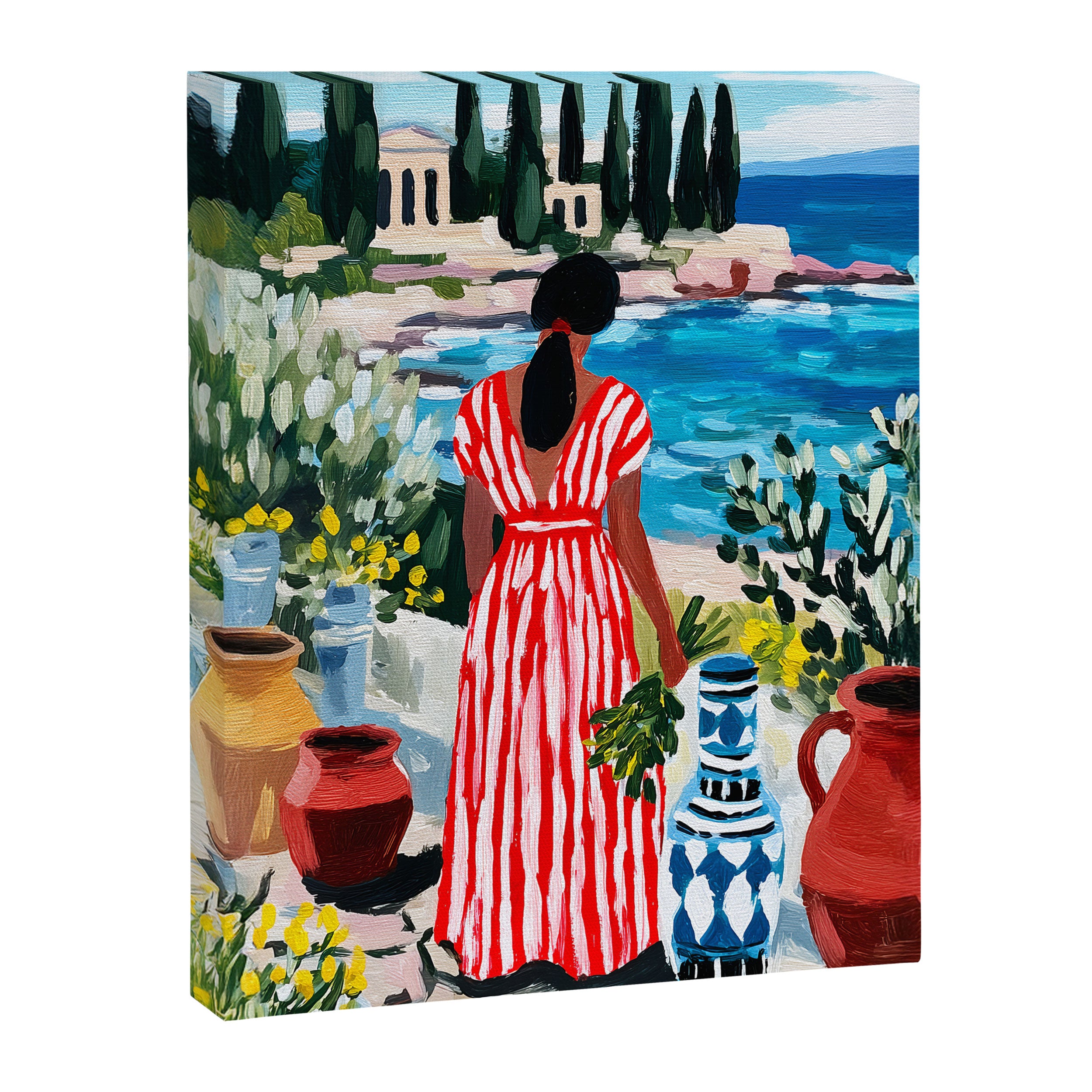 Red Dress by the Sea Canvas Print Gallery Image 6