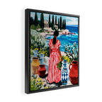 Red Dress by the Sea Framed Canvas Print Gallery Image 2