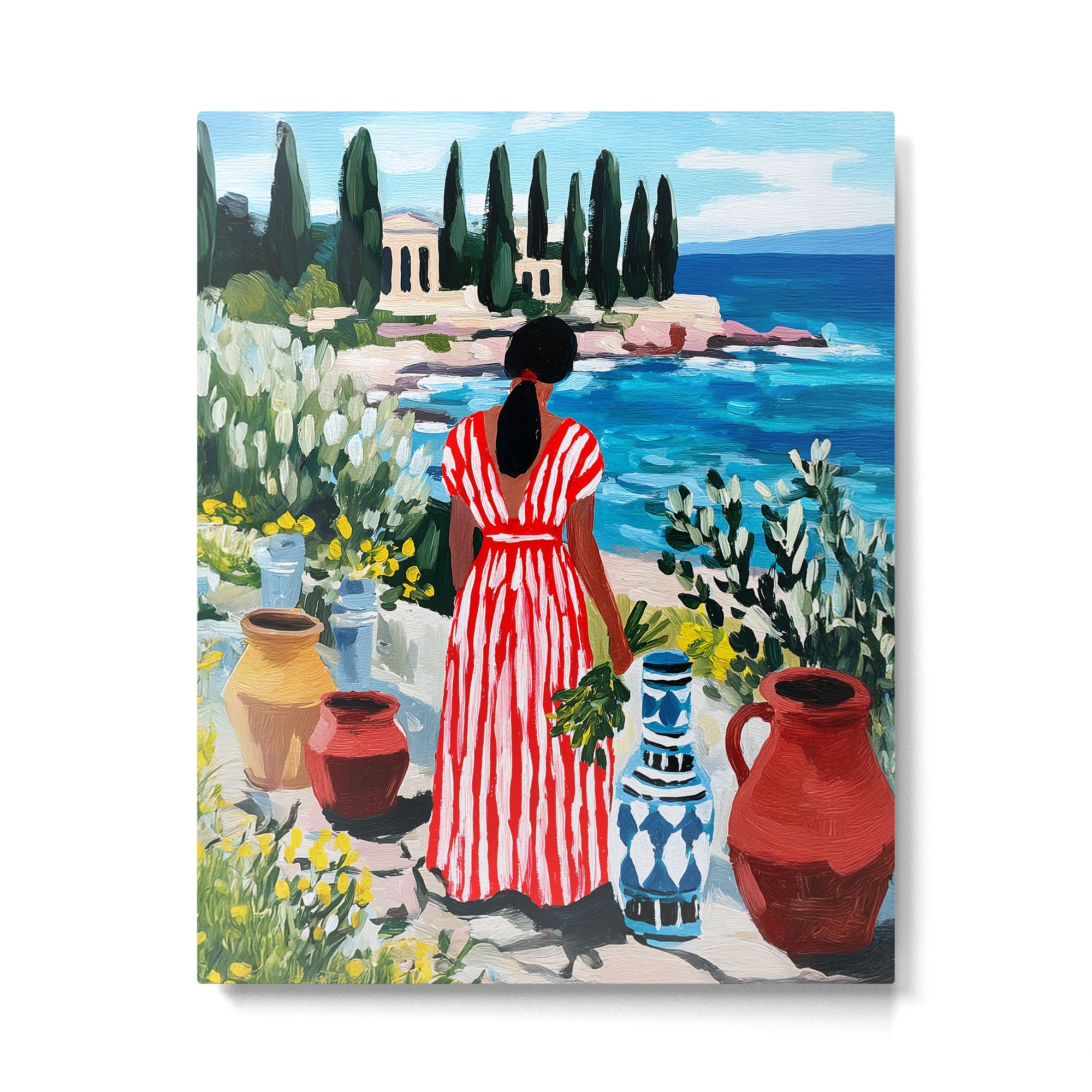 Red Dress by the Sea Metal Print Gallery Image 4