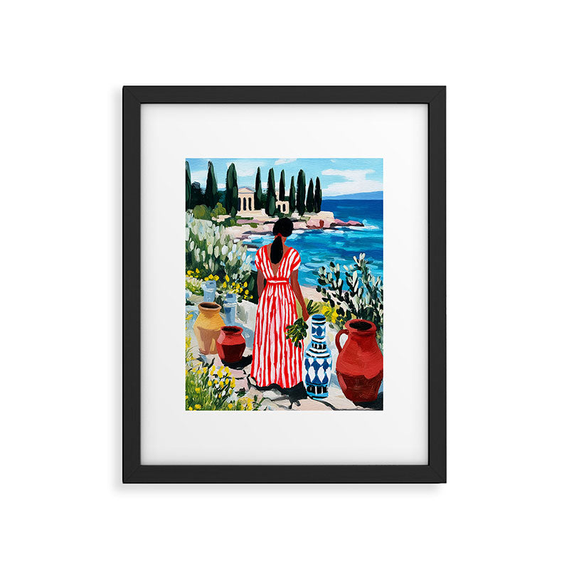 Red Dress by the Sea Framed Art Print Gallery Image 5