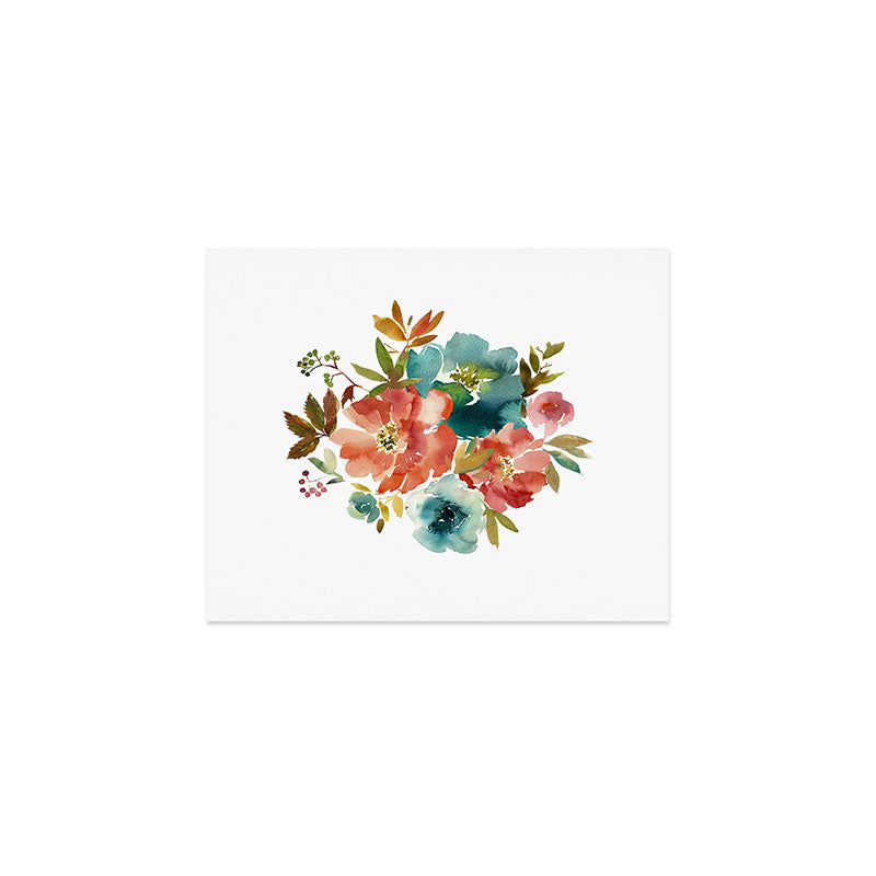 Red Turquoise Teal Floral Watercolor Art Print Gallery Image 1