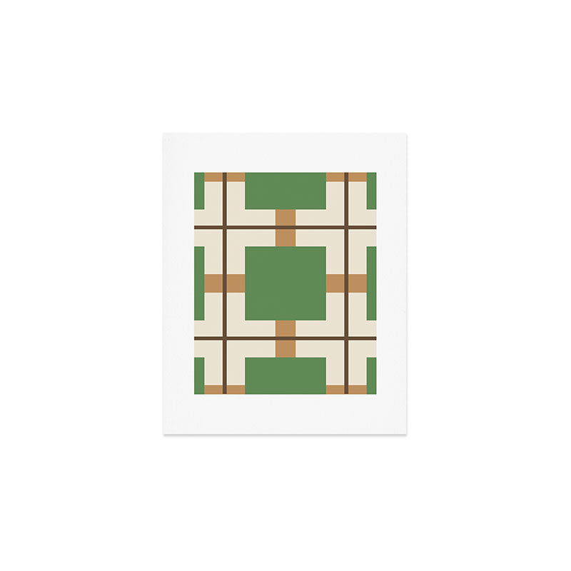 Retro Geometric Plaid Green Camel Art Print Gallery Image 1