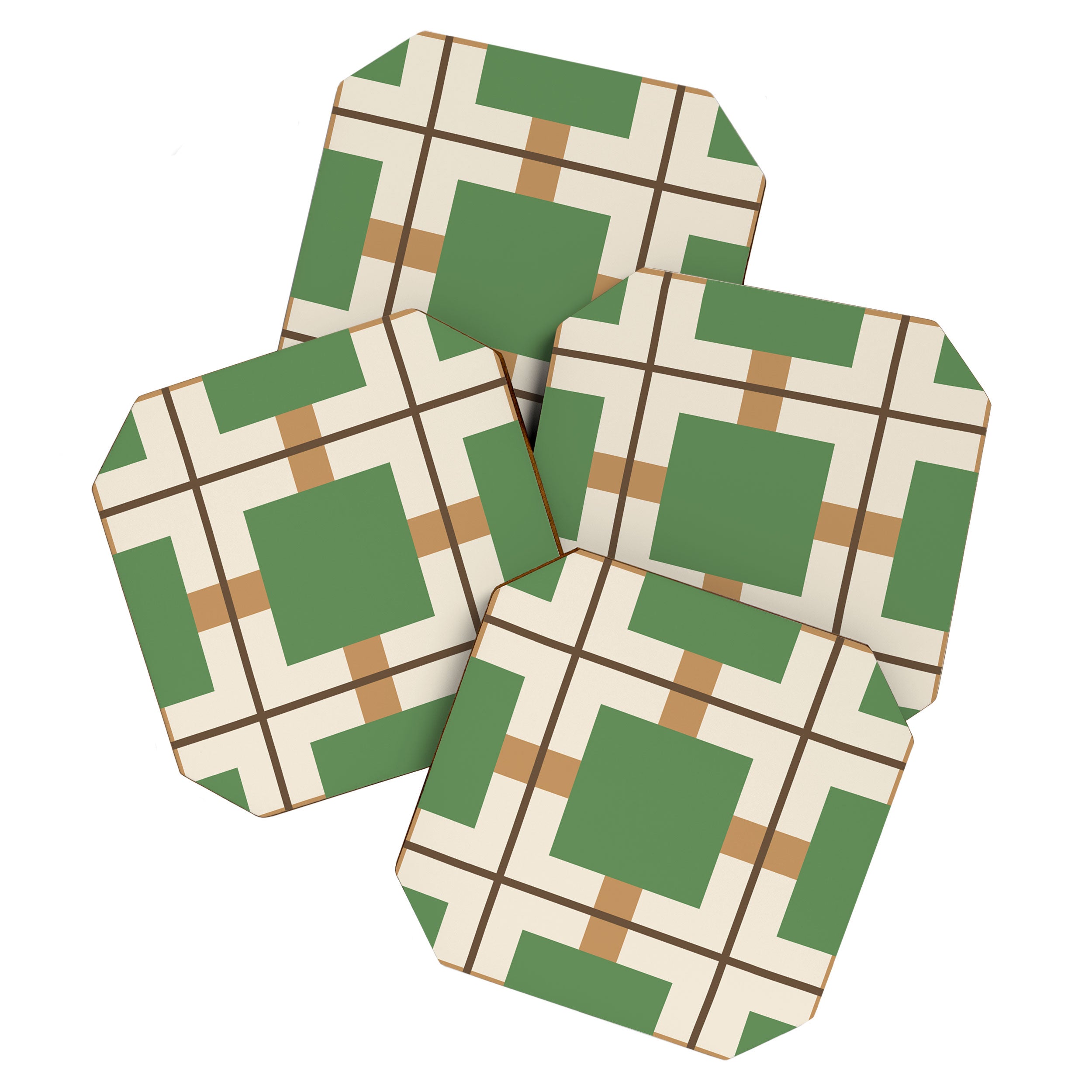 Retro Geometric Plaid Green Camel Coaster Gallery Image 1