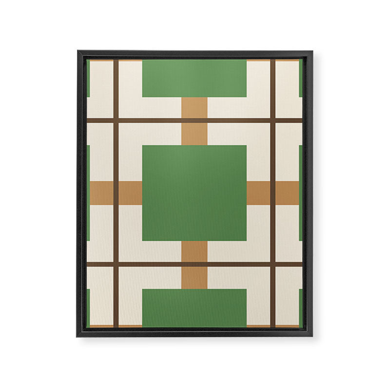 Retro Geometric Plaid Green Camel Framed Canvas Print Gallery Image 8