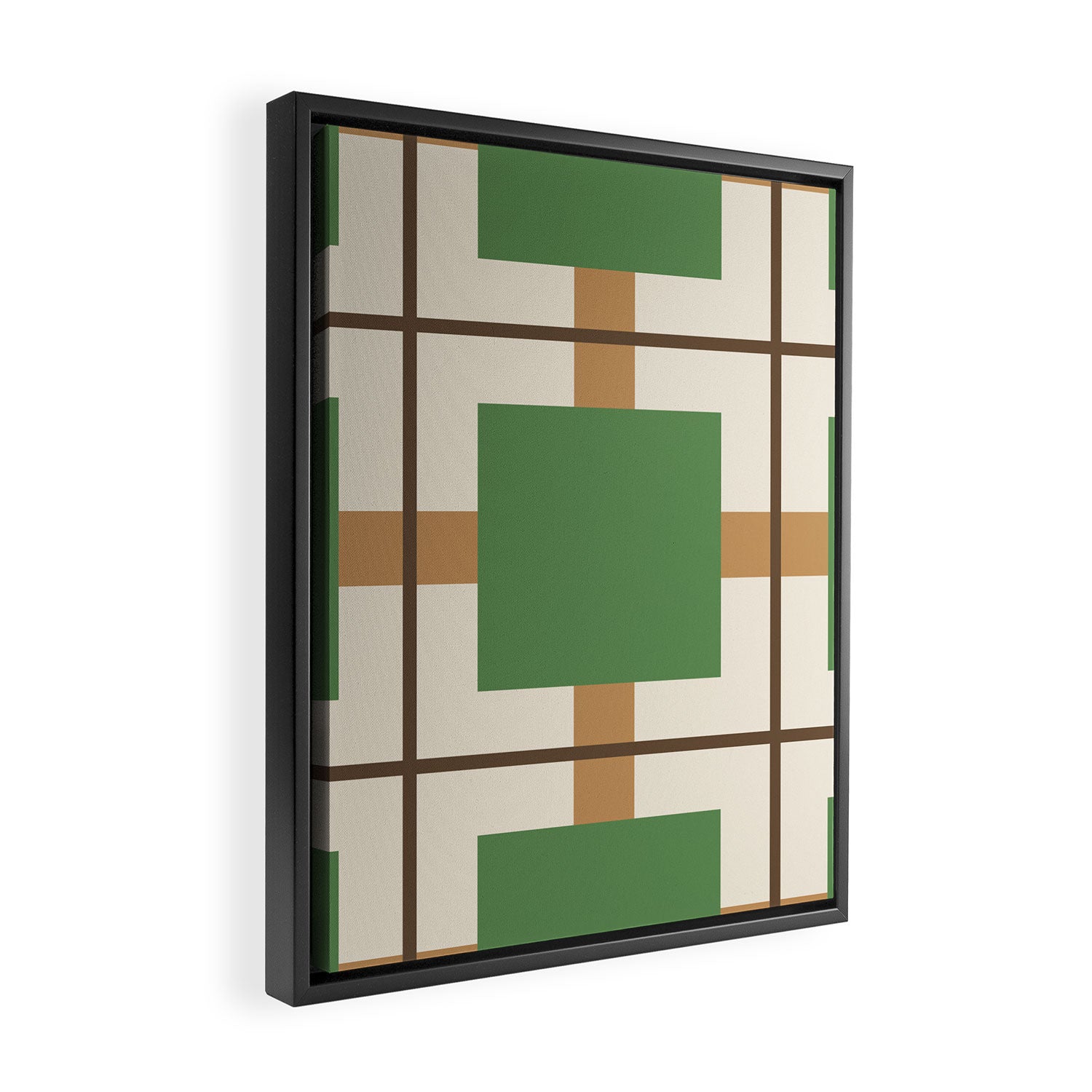 Retro Geometric Plaid Green Camel Framed Canvas Print Gallery Image 2