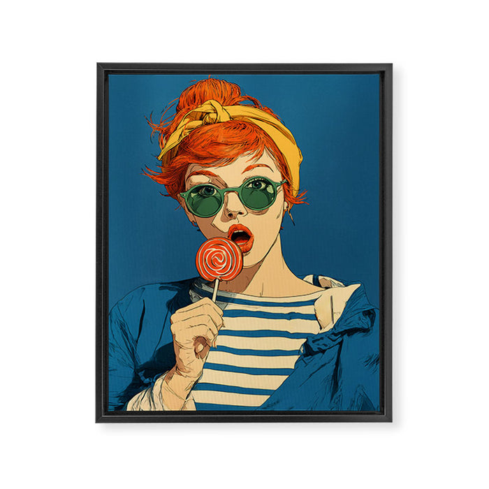 Retro Pop Lollipop Girl Framed Canvas Print Gallery Image 1