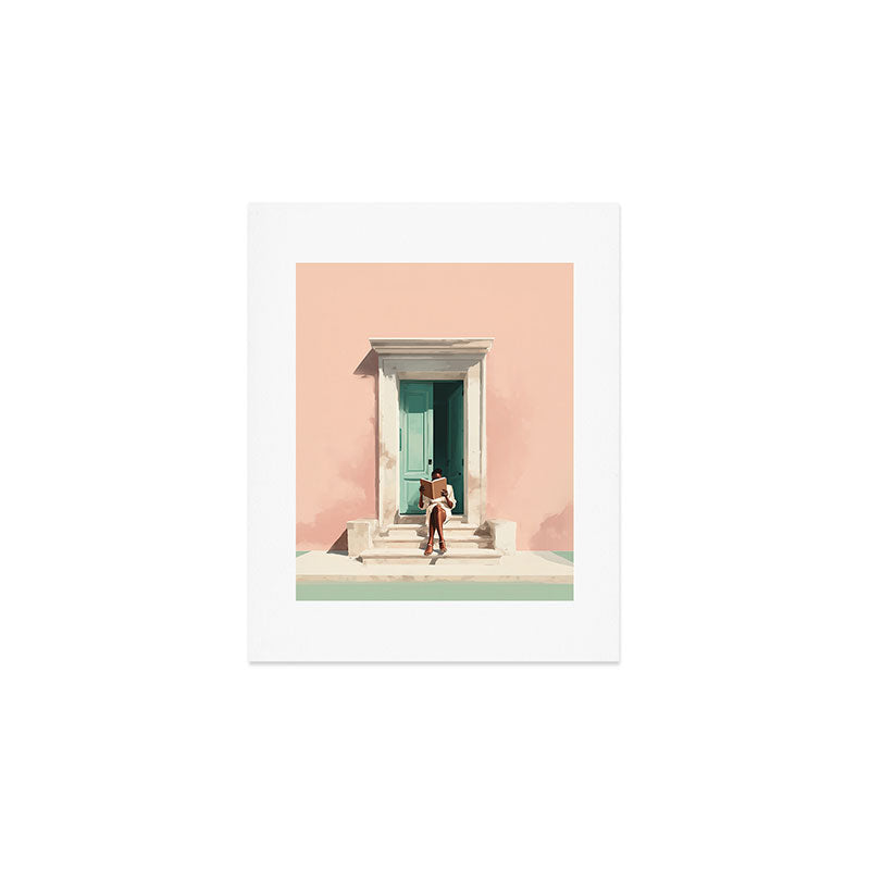 Serene Reading Moment Pastel Architecture Art Print Gallery Image 1