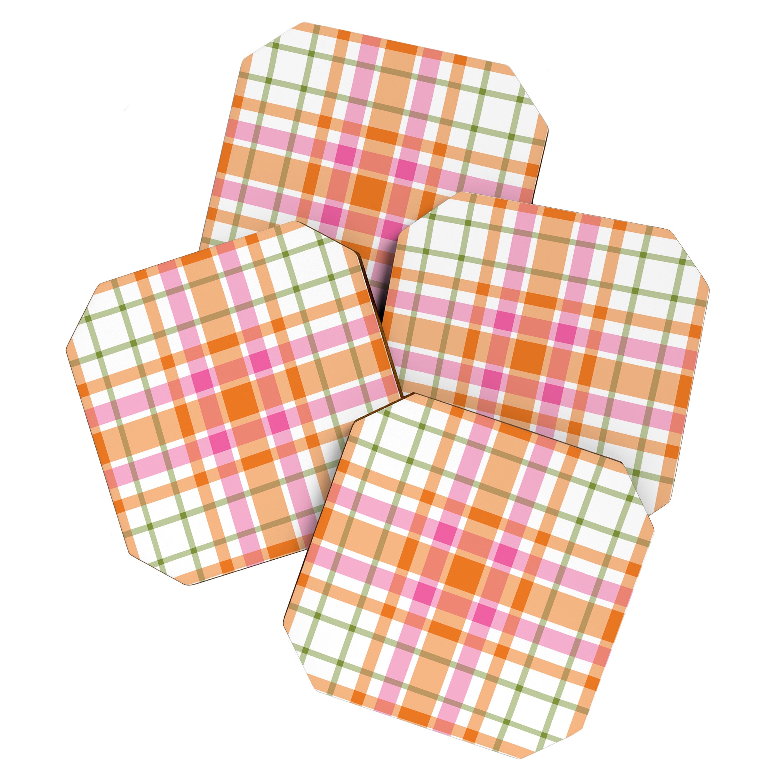Summer Plaid Pink Orange Green White Coaster Gallery Image 1