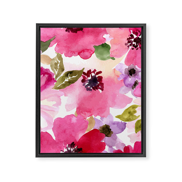 Watercolor Flowers Pink Fuchsia Framed Canvas Print Gallery Image 1