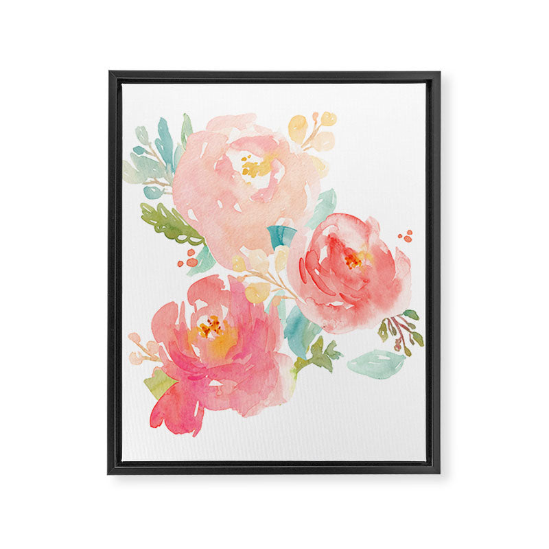 Watercolor Peonies Summer Bouquet Framed Canvas Print Gallery Image 8