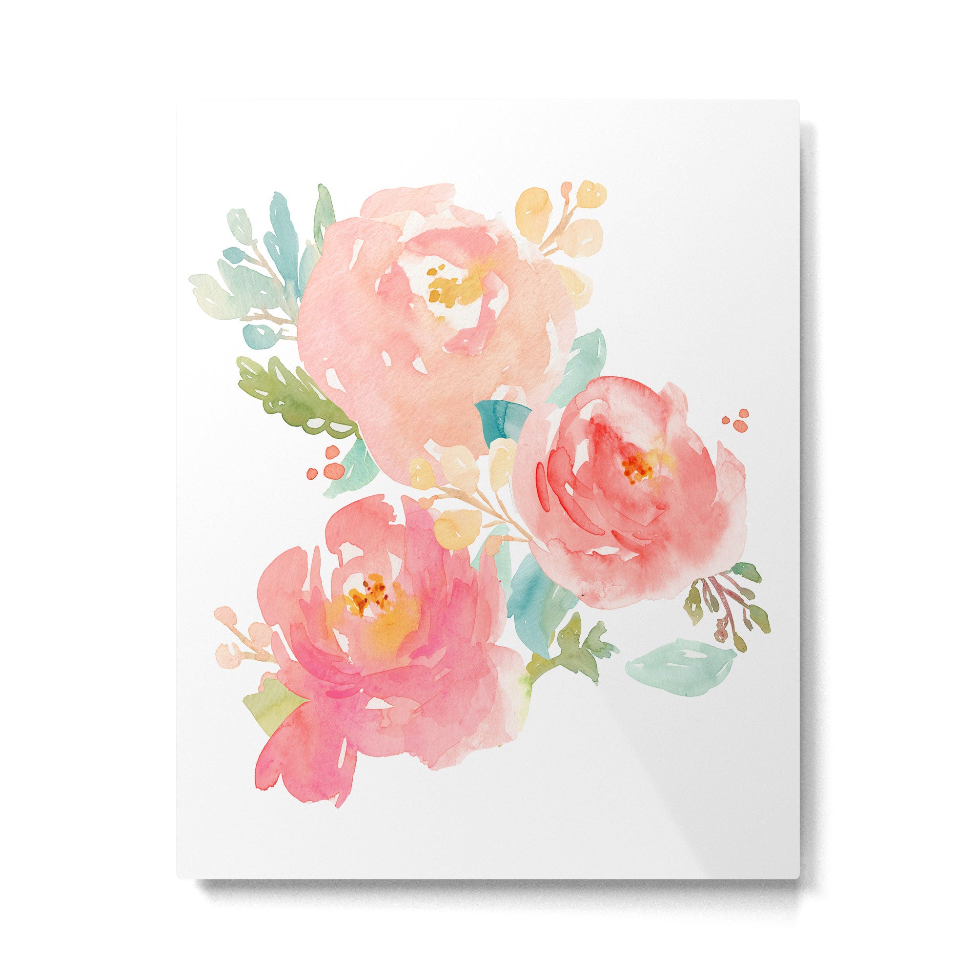 Watercolor Peonies Summer Bouquet Metal Print Gallery Image 6