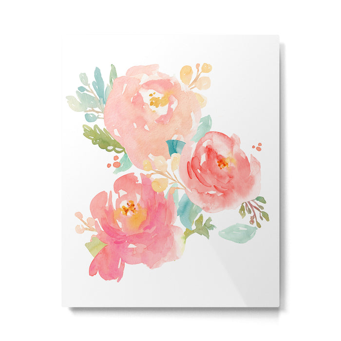 Watercolor Peonies Summer Bouquet Metal Print Gallery Image 1