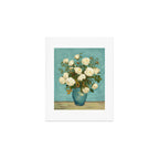 White Roses in Blue Vase Art Print Gallery Image 1