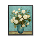 White Roses in Blue Vase Framed Canvas Print Gallery Image 6