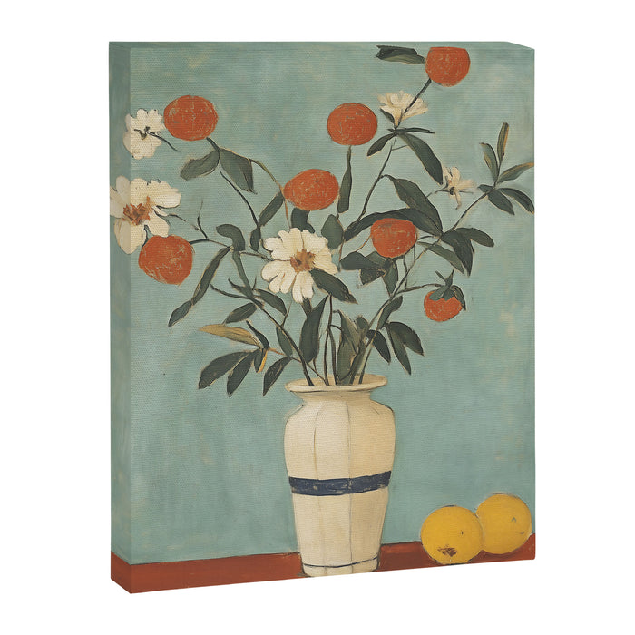 Winter Citrus and Petal Harmony Canvas Print Gallery Image 1