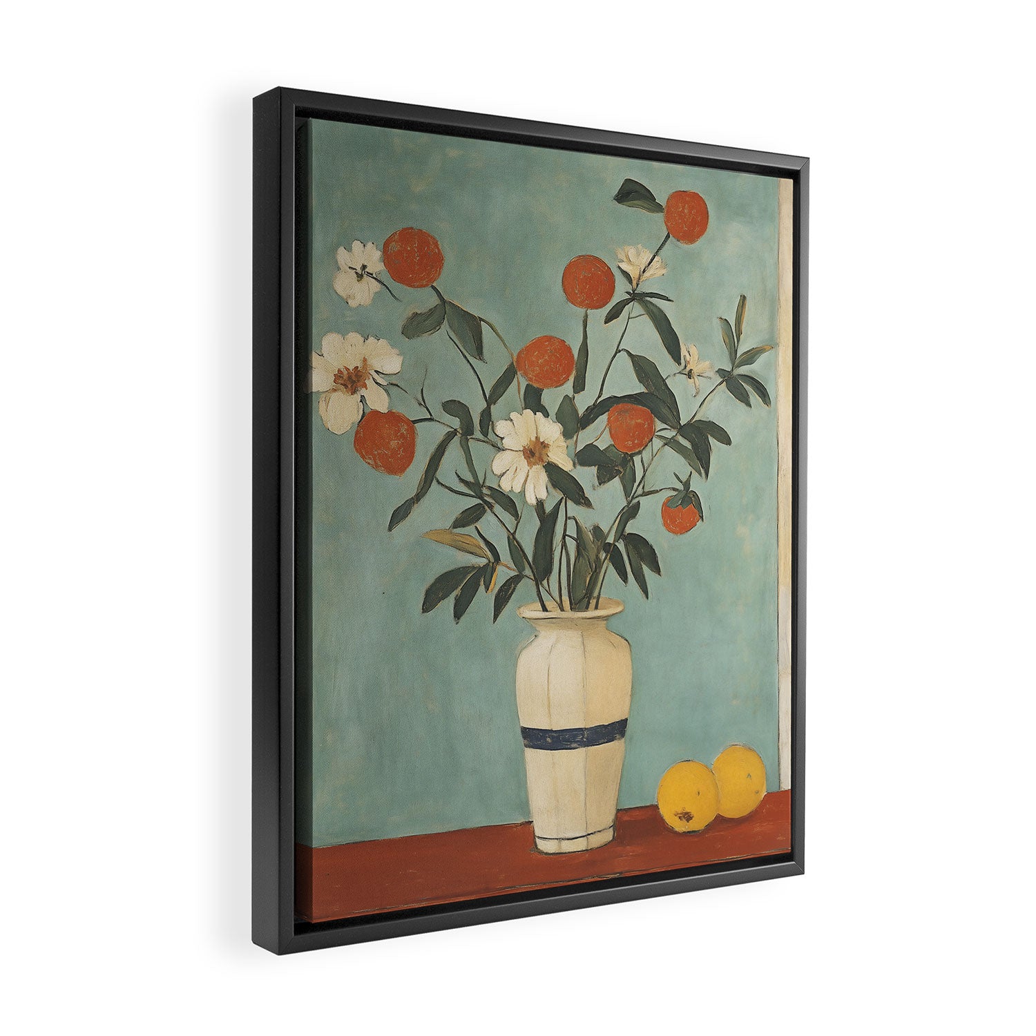 Winter Citrus and Petal Harmony Framed Canvas Print Gallery Image 2