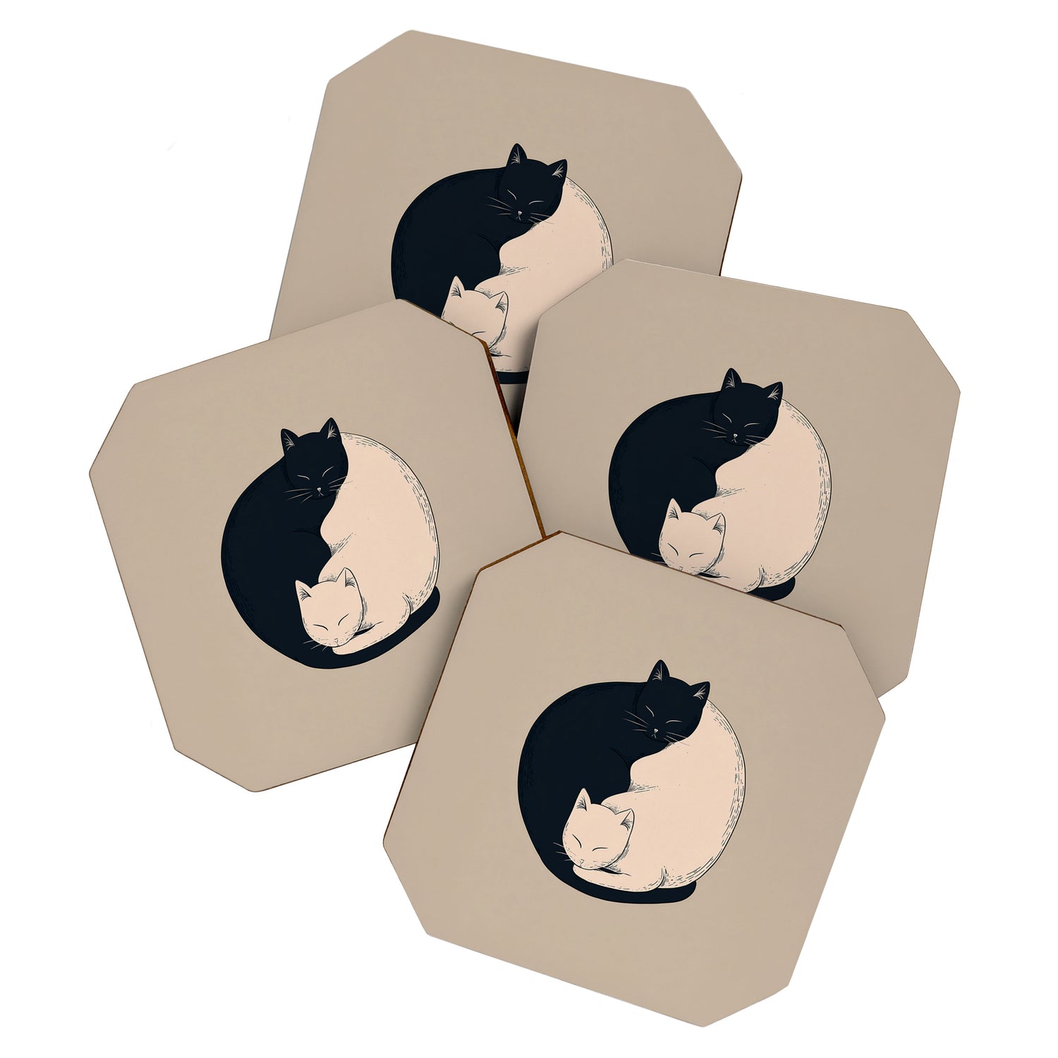 Yin Yang Cats Illustration Coaster Gallery Image 1