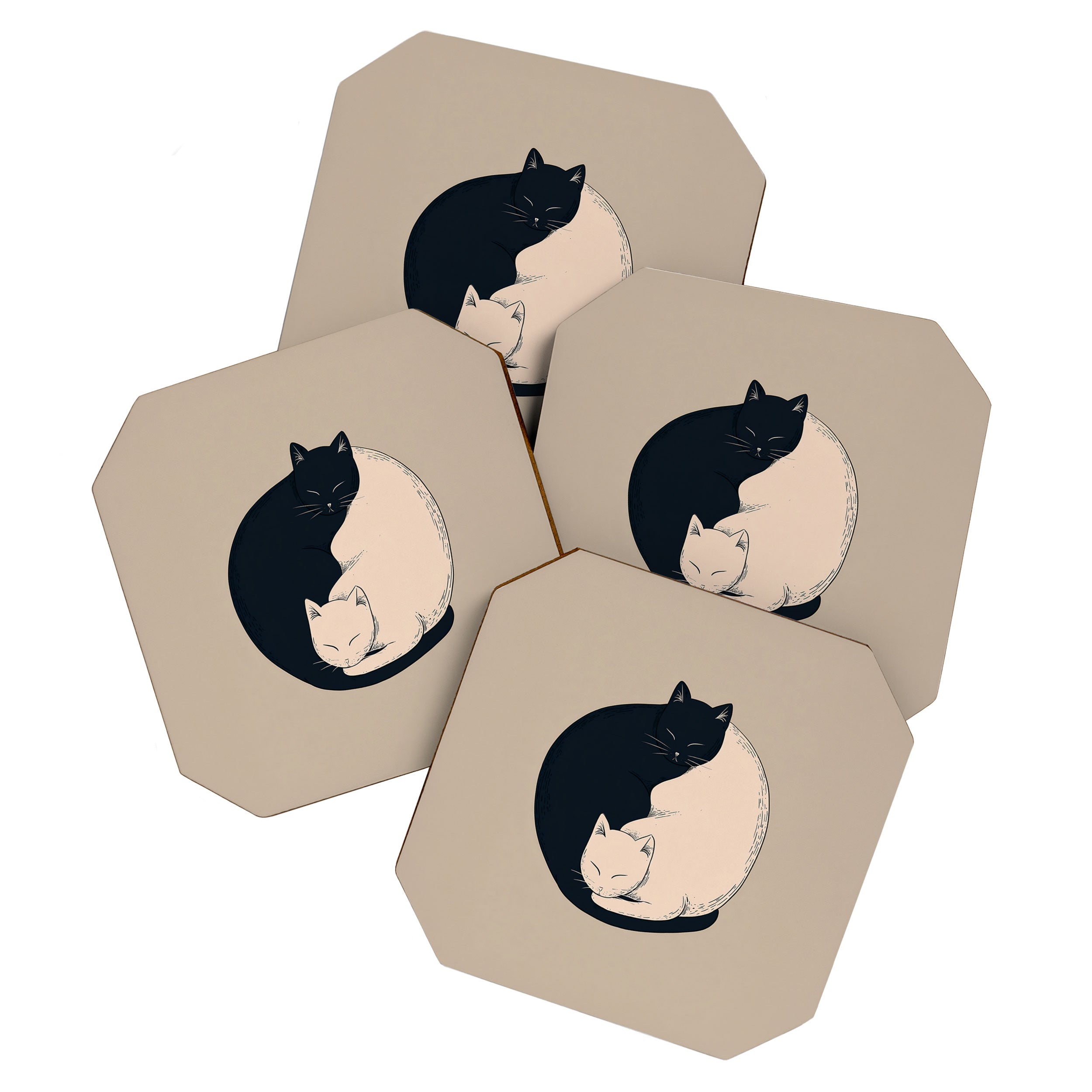 Yin Yang Cats Illustration Coaster Gallery Image 1