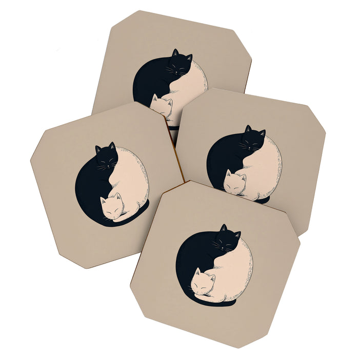 Yin Yang Cats Illustration Coaster Gallery Image 1