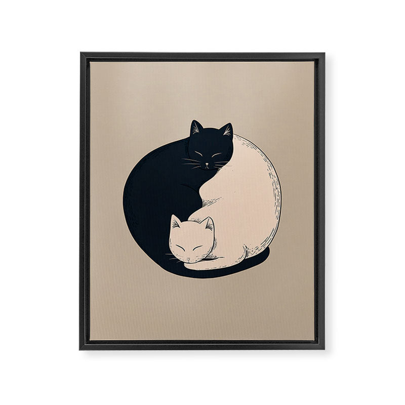 Yin Yang Cats Illustration Framed Canvas Print Gallery Image 6