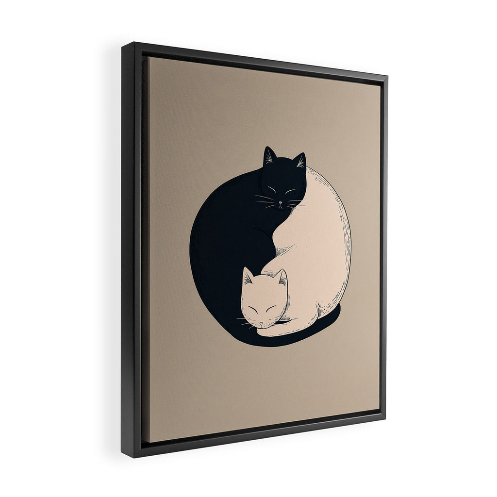 Yin Yang Cats Illustration Framed Canvas Print Gallery Image 2