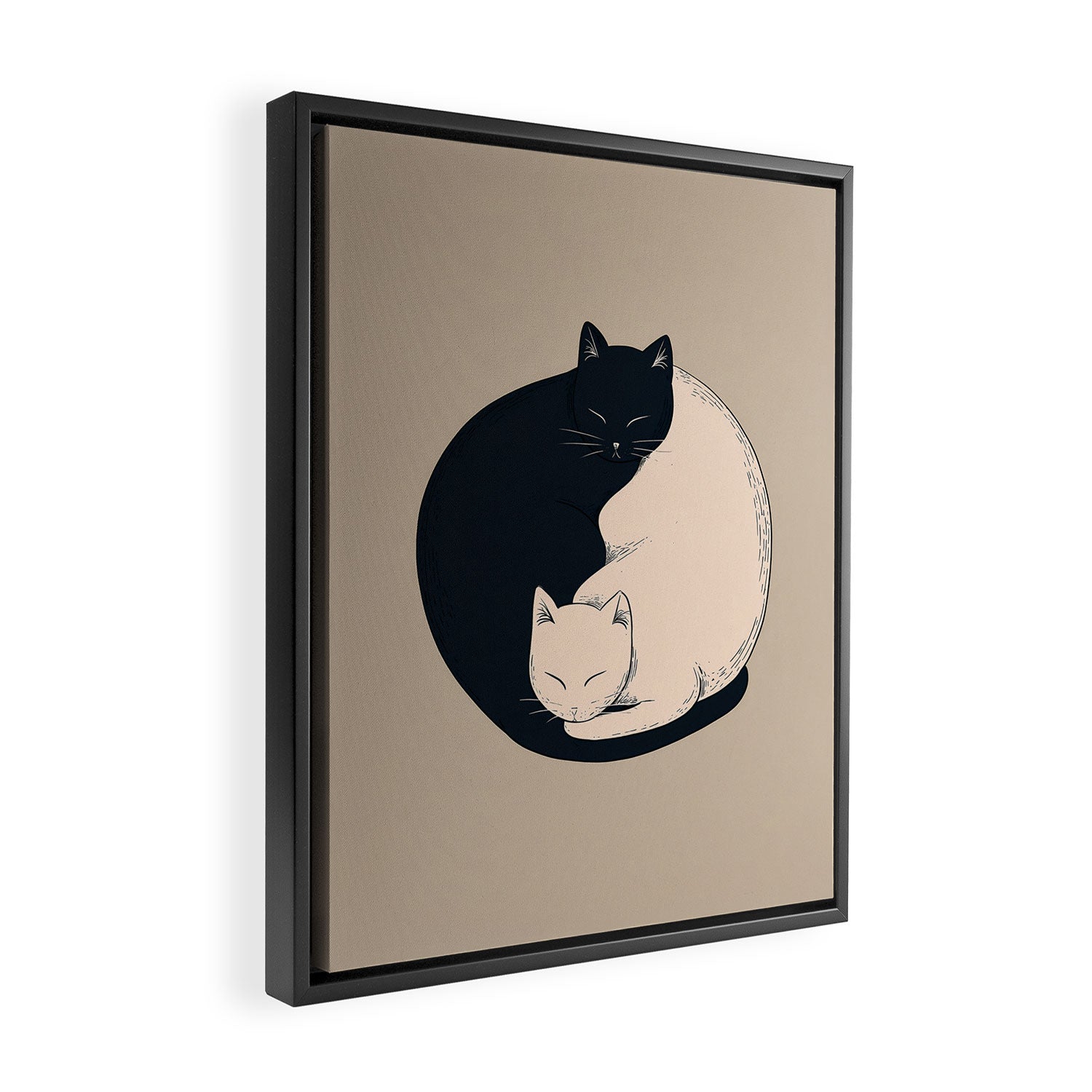 Yin Yang Cats Illustration Framed Canvas Print Gallery Image 2