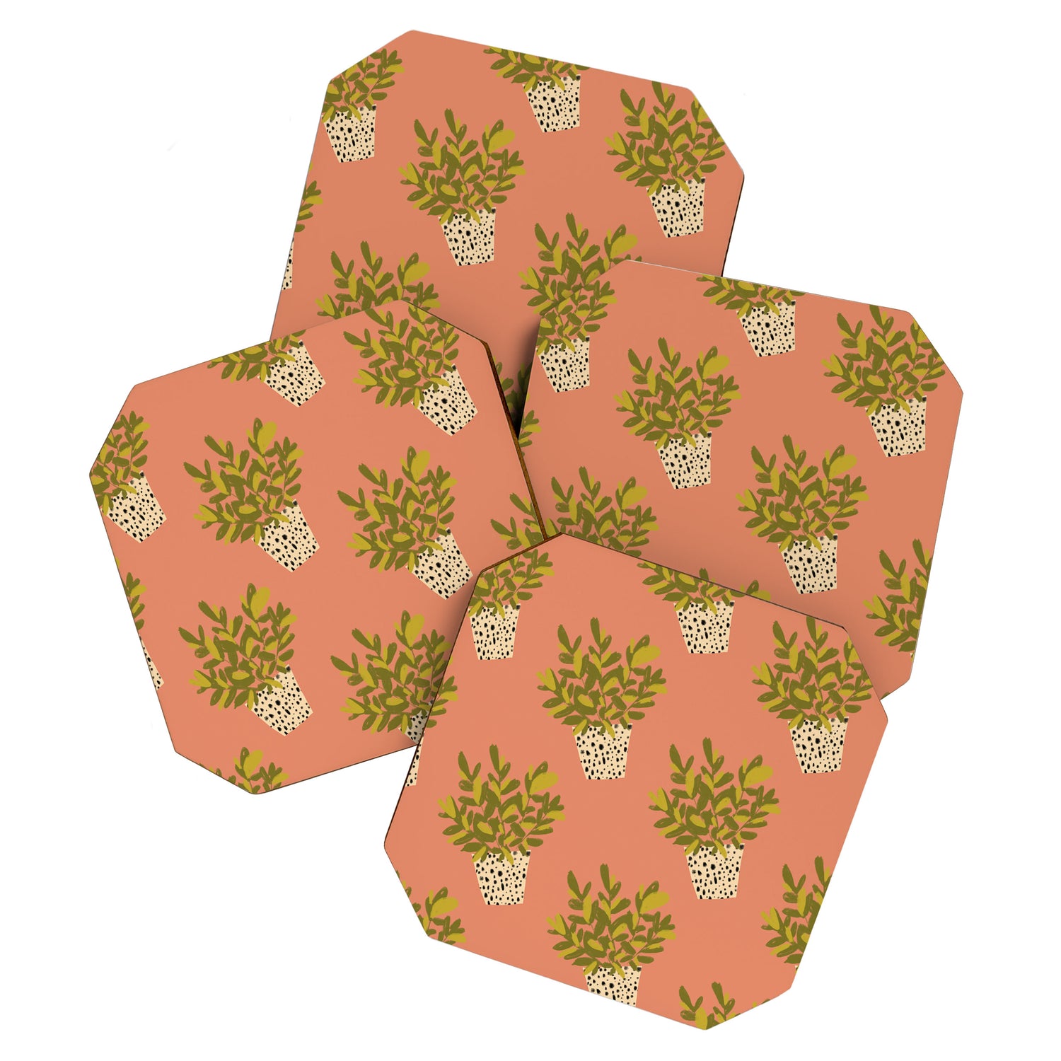 ZZ Plant Art on Terra cotta background Coaster Gallery Image 1